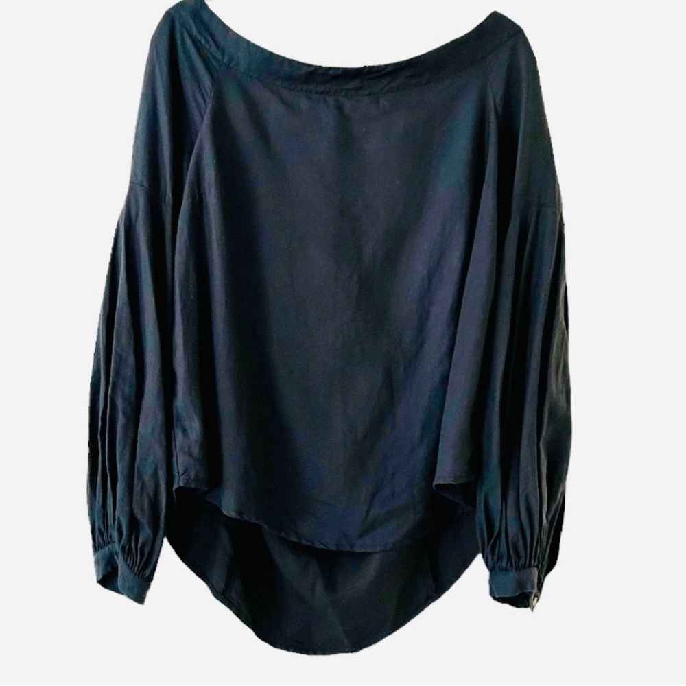 Maeve Anthropologie Navy Long Puff Sleeve Blouse Size 14